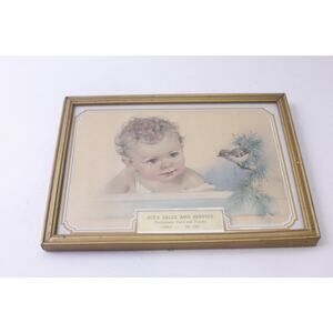 Cute Baby Looking at a Little Bird, Retro Trade Card, Framed, Studebaker Cars